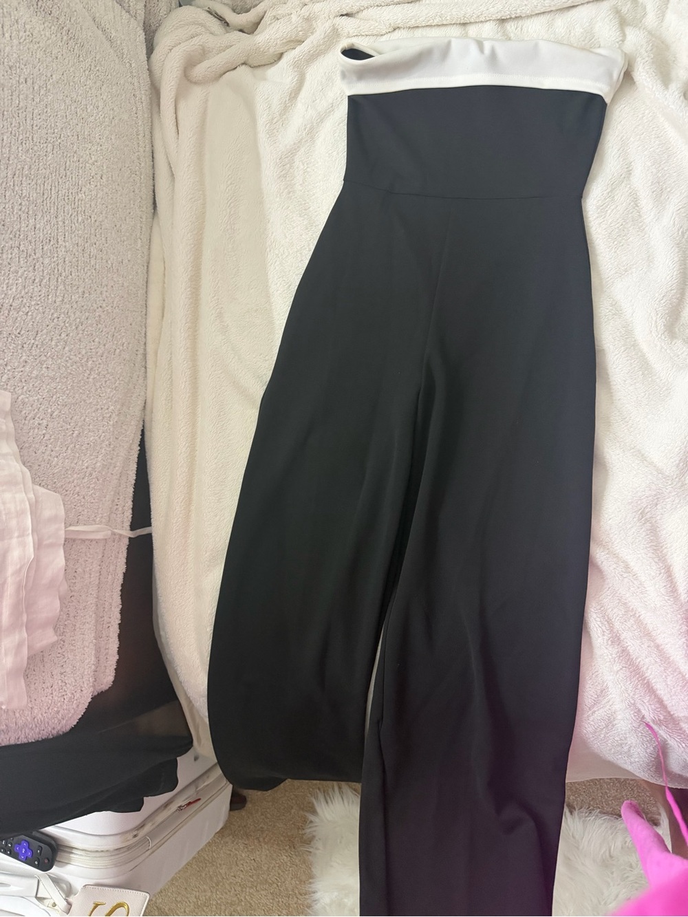 PrettyLittleThing Black Jumpsuit with White Fold-Over Neckline